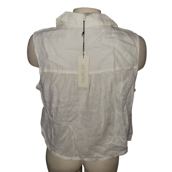 Rachel Zoe White Linen Button-Up Sleeveless Blouse Size M beach coastal NEW - Picture 3 of 6